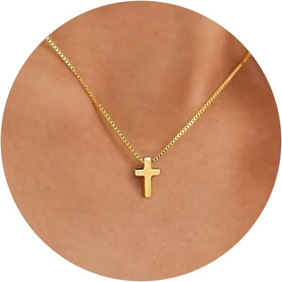 Gold Cross Necklace 14K Gold Plated Baptism Gift Cross Necklace Dainty Pendants - Picture 7 of 7